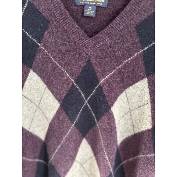 Brooks Brothers Scottish Lambswool Argyle Purple Sweater XL V-Neck 100% Lambswoo - Picture 4 of 8